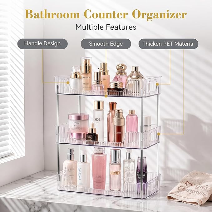 2 Tier Bathroom Counter Organizer, Bathroom Counter Shelf, Vanity Organizer Countertop, Skin Care Organizer, Makeup Perfume Organizer for Bathroom Tray, Cosmetic, Dresser, Kitchen