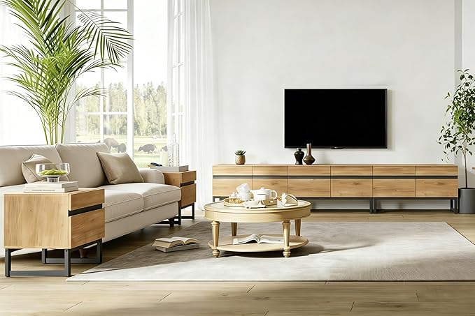 WAMPAT Modern TV Stand for 32-110 Inch TVs, Wood Entertainment Center
