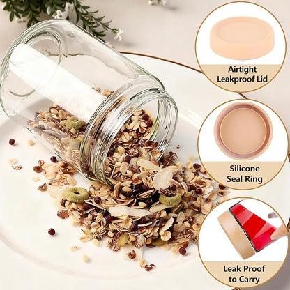 TBWIND 12 Pack Overnight Oats Containers with Lids, 16oz Glass Mason Jars with Airtight Lids, Wide Mouth Food Storage Containers for Yogurt, Chia Pudding, Meal Prep & Breakfast