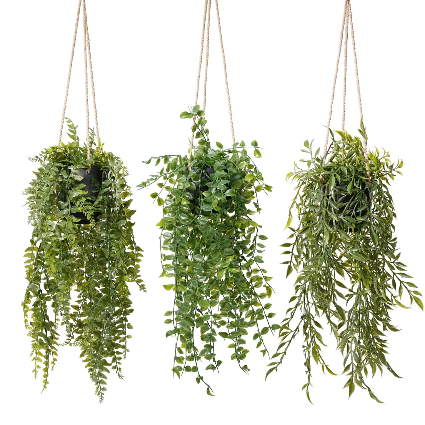 PENGYEE 3 Packs Fake Hanging Plants with Black Pots, 20" Artificial Hanging Plants for Wall Decor, Fake Fern Plants Mandala Vine for Home Bathroom Bedroom Kitchen Office Room Decor