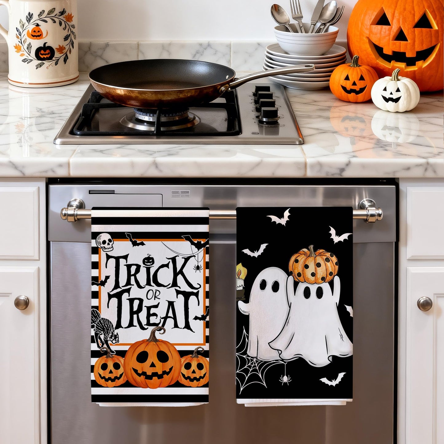Hexagram Halloween Kitchen Towels, Black Halloween Hand Towels for Bathroom