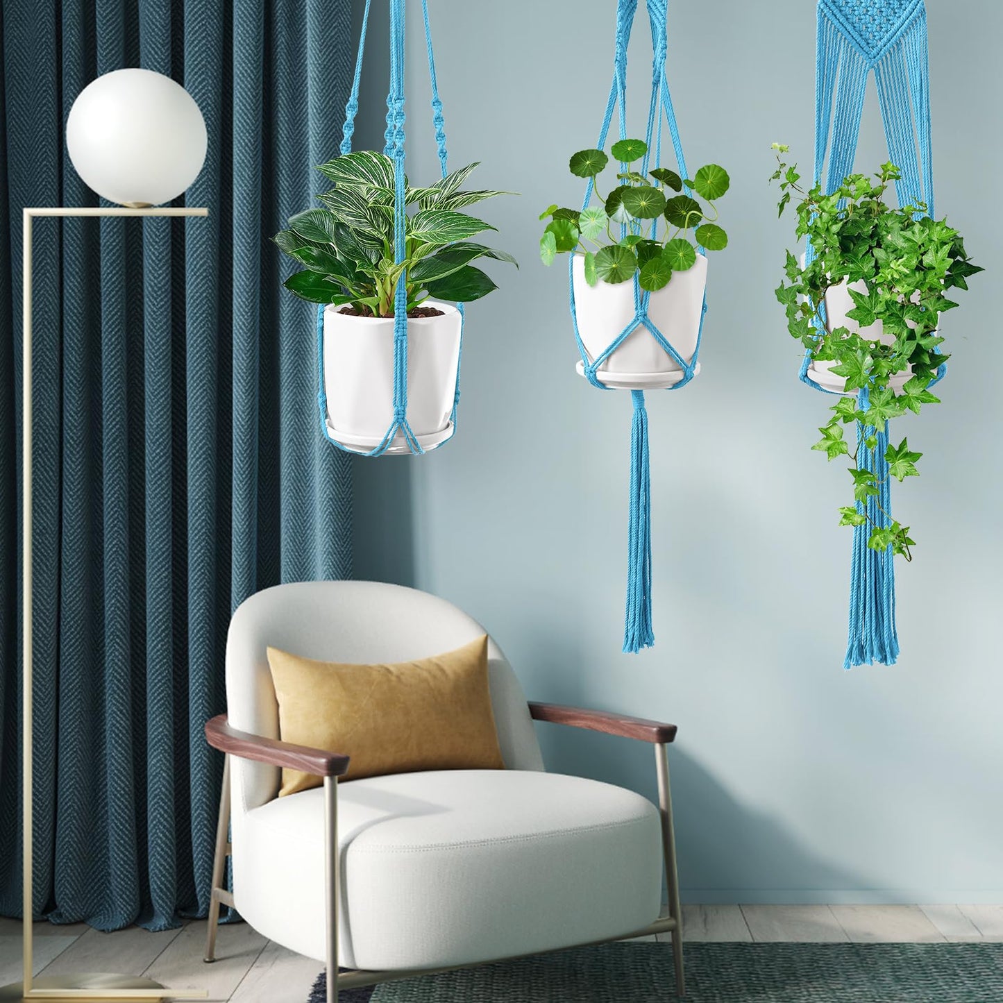 SFENNGPET Macrame Plant Hangers, 6Pack Hanging Planters for Indoor Plants w/ 6 Set Hangers Kit Handmade Macromay Plant Hangers Indoor Flower Pots Holder Stand for Boho Home Décor (POTS NOT Included)