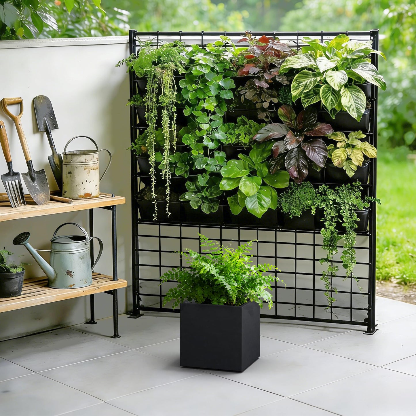 Kante 10 Inch Square Concrete Planter for Outdoor Indoor Home Patio Garden, Large Plant Pot with Drainage Hole and Rubber Plug, Black