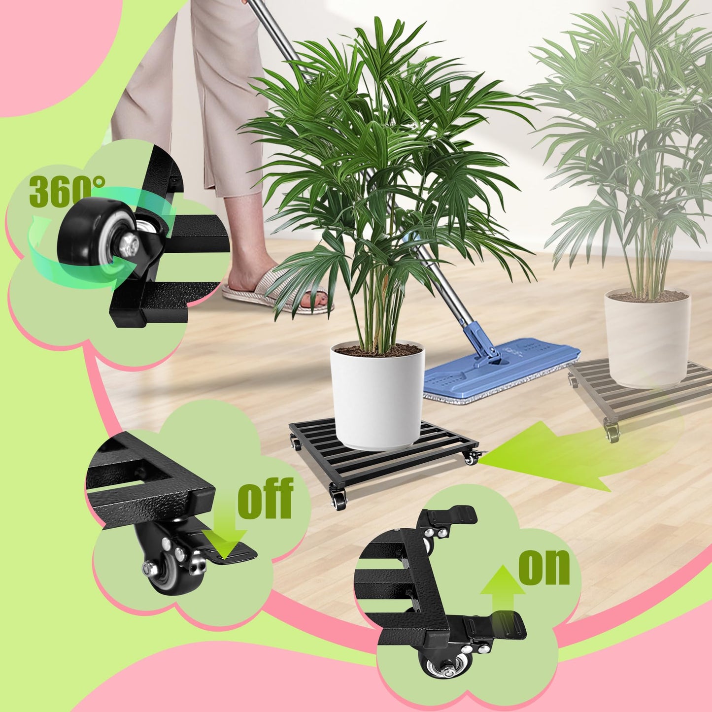 Plant Caddy with Wheels 18'' 2 Pack Metal Rolling Plant Stand Plant Dolly with Lockable Casters Aluminium Heavy Duty Pot Mover Rollers Indoor Outdoor Planter Trolley Holds up 440 Lbs Planter Black