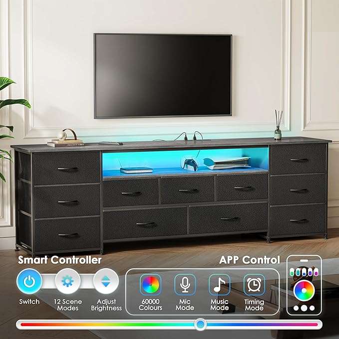 Huuger 70 Inch TV Stand for 75, 80 Inch TV, 11 Drawer Long Dresser