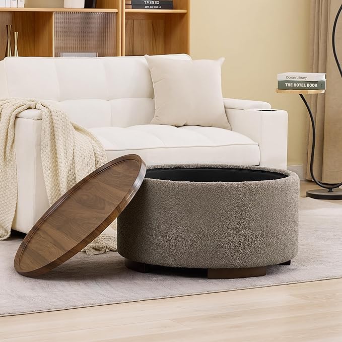 29.5 Inch Round Storage Ottoman Coffee Table, Modern Circle Coffee Table