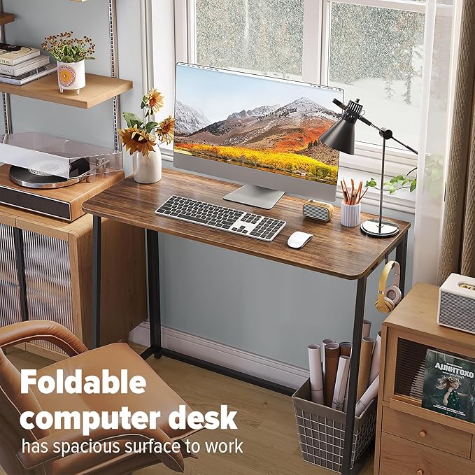 WOHOMO Folding Desk, Small Writing Desk 39.4", Space-Saving Foldable Laptop