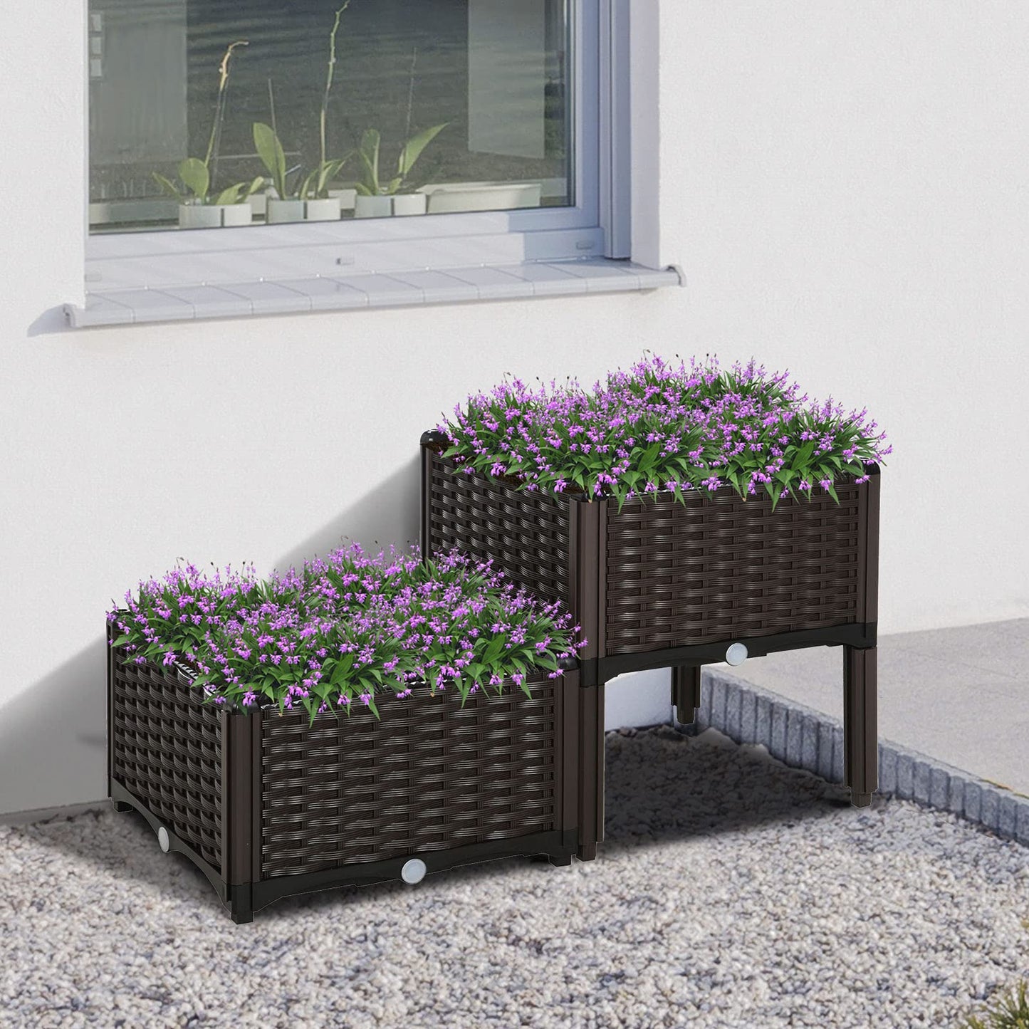Outsunny 2 Piece Raised Garden Bed with Legs, Planter Box Raised Bed to Grow Flowers, Herbs & Vegetables, Brown