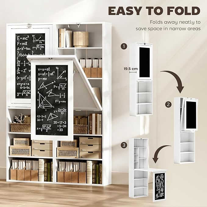 HOMCOM Foldable Convertible Writing Table, Wall Mounted Space-Saving Computer