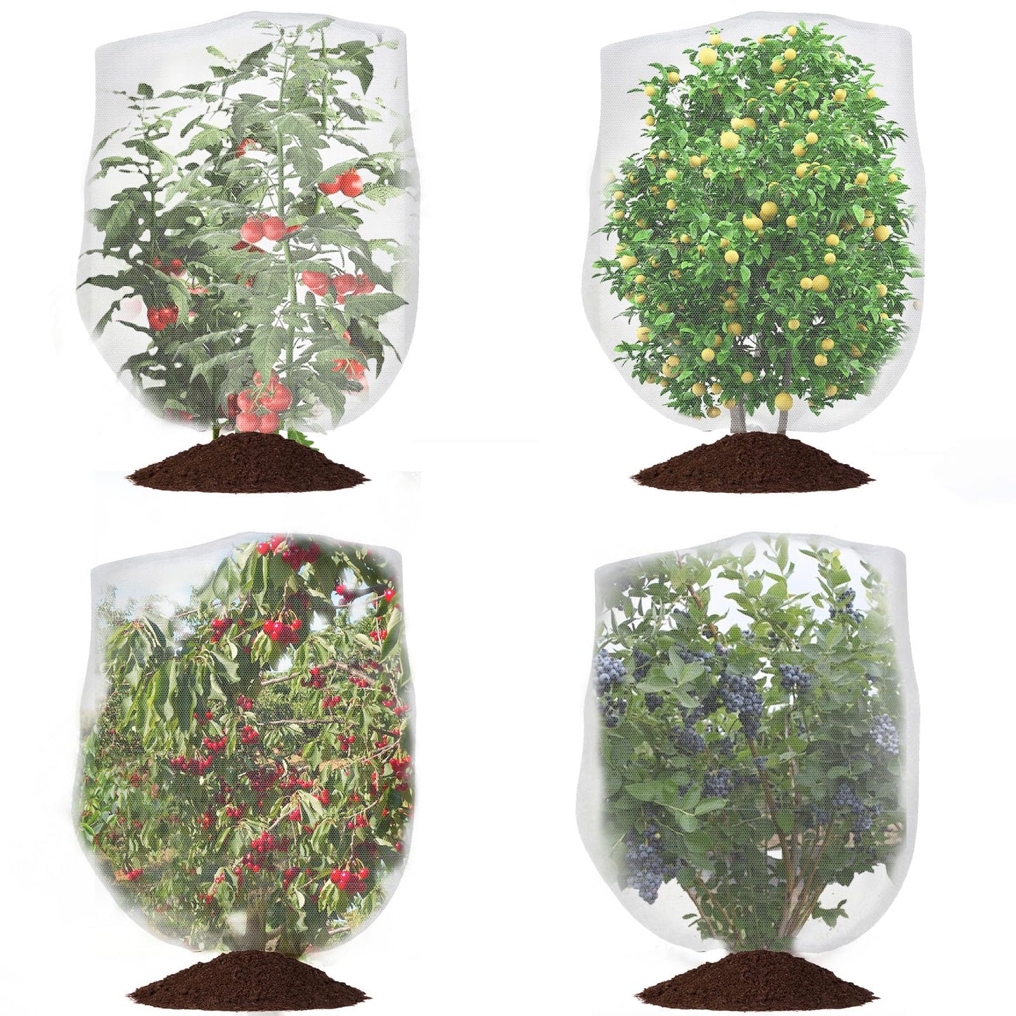 Bird Netting for Garden Protection, CANAGROW 4 Pack Garden Plant Mesh Covers Bags with Drawstring, Insect Bird Barrier Bug Netting for Fruit Blueberry Bushes Vegetable Flower (3.3x4.9FT)