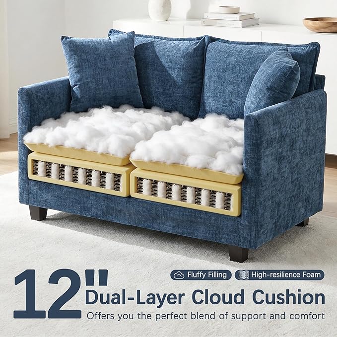 Loveseat Sofa with Ottoman, Comfy Chenille Small Couch