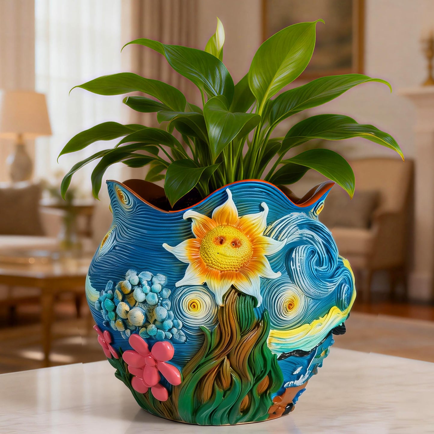 ArtCachet Sunflower Starry Sky Plant Pots-Cute Unique Flower Pots with Drainage Hole, Resin Planters for Indoor Outdoor Succulent Planter, Plant Gifts for Mother's Day, Birthday, Christmas(Colours)