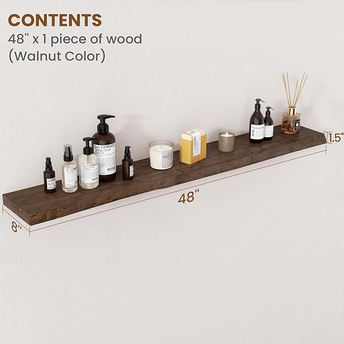 Floating Shelves for Wall Decor, Rustic Solid Elm Wood Live Edge Floating