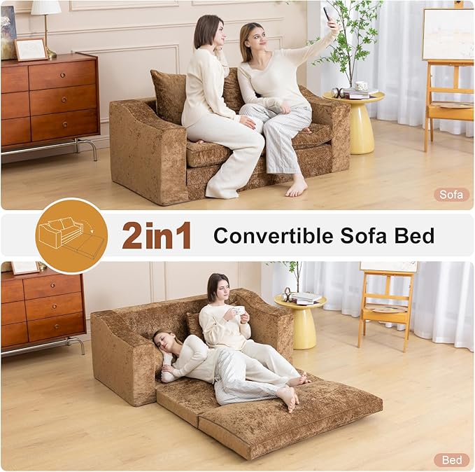 61" Convertible Sofa Bed Loveseat, Memory Foam Boneless Floor Couch