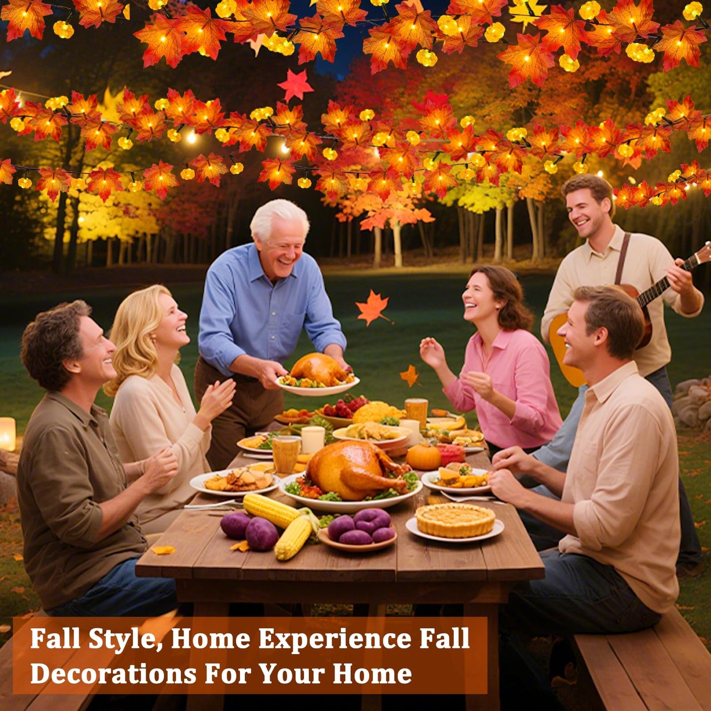 3 Pack & Timer Fall Decor Fall Garland with Pumpkin Lights Fall Decorations for Home, 30Ft 60LED Patented Enlarged Maples Leaves Battery Operated Pumpkin Garland Indoor Outdoor Halloween Decorations