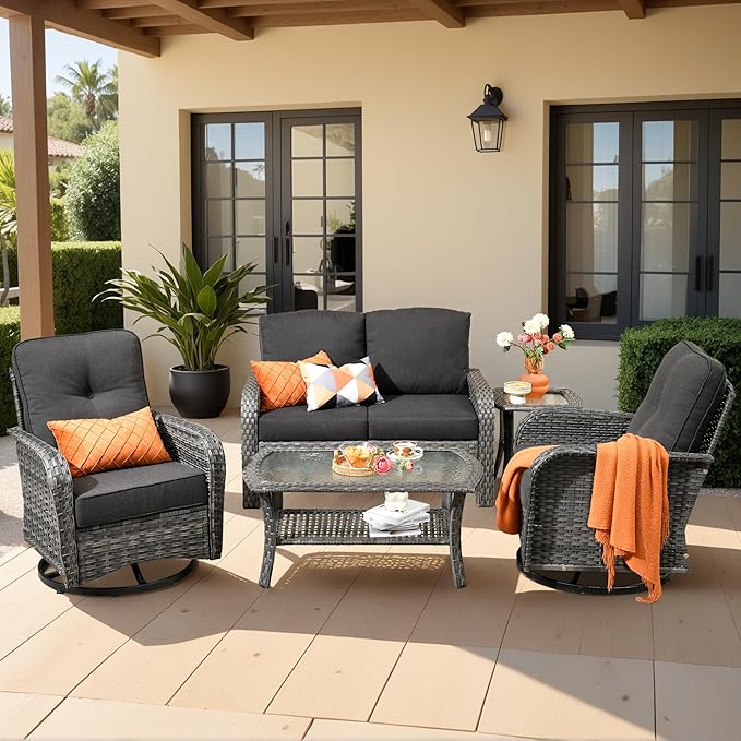 weaxty 5 Pieces Wicker Patio Furniture Set, High Back Swivel Rocker Chairs