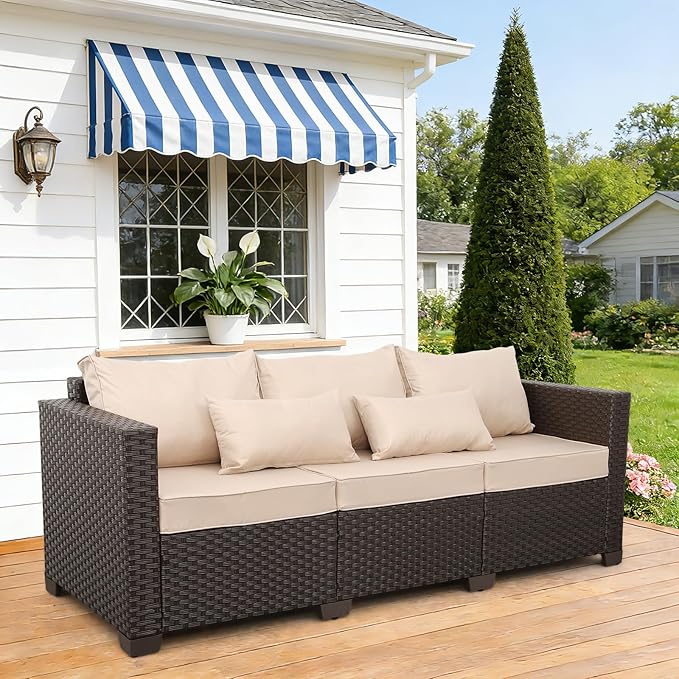 Rattan Star Outdoor Furniture Couch 3 Seater Sofa Outdoor Brown Wicker Sofa