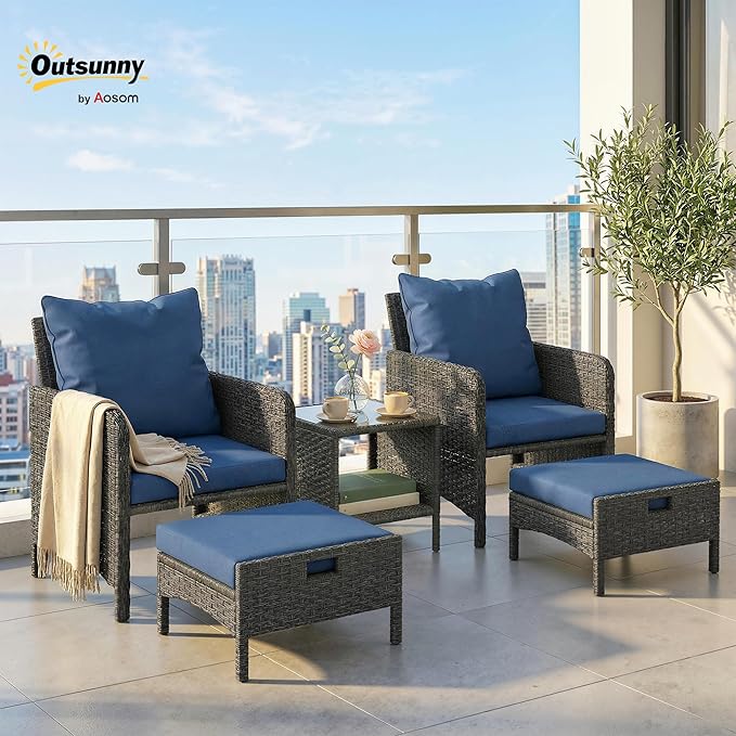Outsunny 5 Piece Patio Furniture Set, Wicker Balcony Furniture