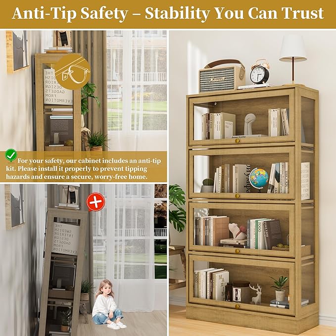 Display Cabinet with Acrylic Glass Doors, 4-Tiers Curio Cabinet with LED