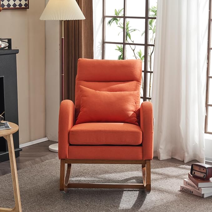 VINGLI Orange Linen Rocking Chair Nursery