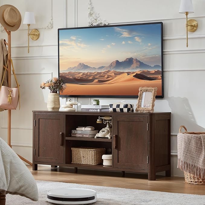 Joaxswe Farmhouse 55" Entertainment Center, Walnut Tv Stand
