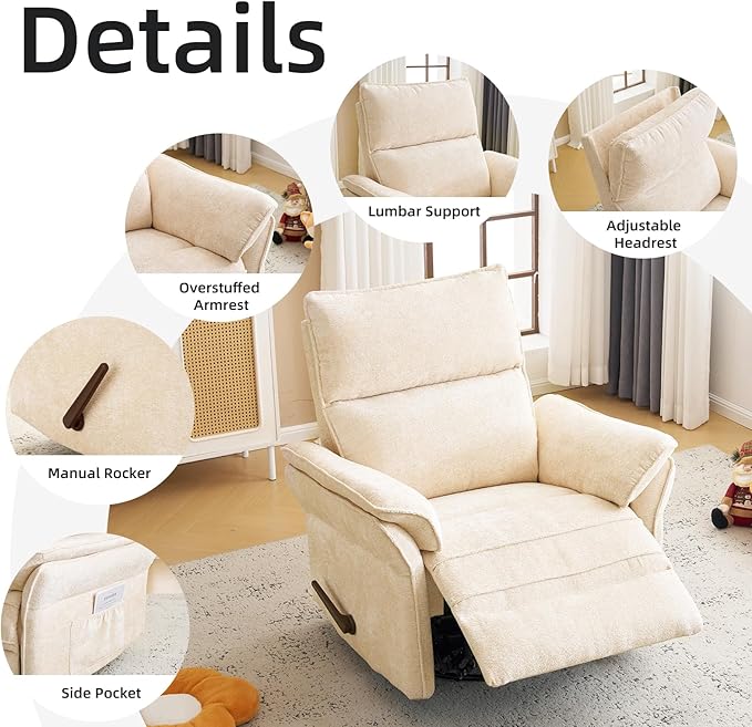 Oversized Recliner Chair, Chenille Glider Rocking Nursery Chair