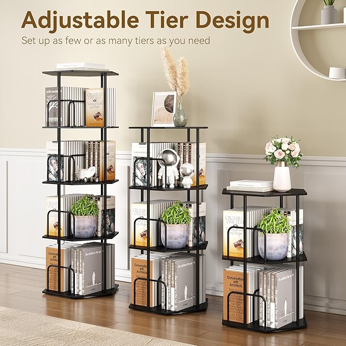 SUNMORY 4 Tier Rotating Bookshelf Tower, Revolving 360 ° Spinning Bookcase