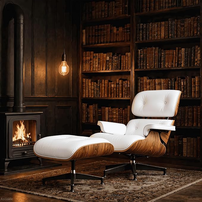 Top Grain Leather, Mid Century Chaise Lounge Chair and Ottoman, Modern Chair