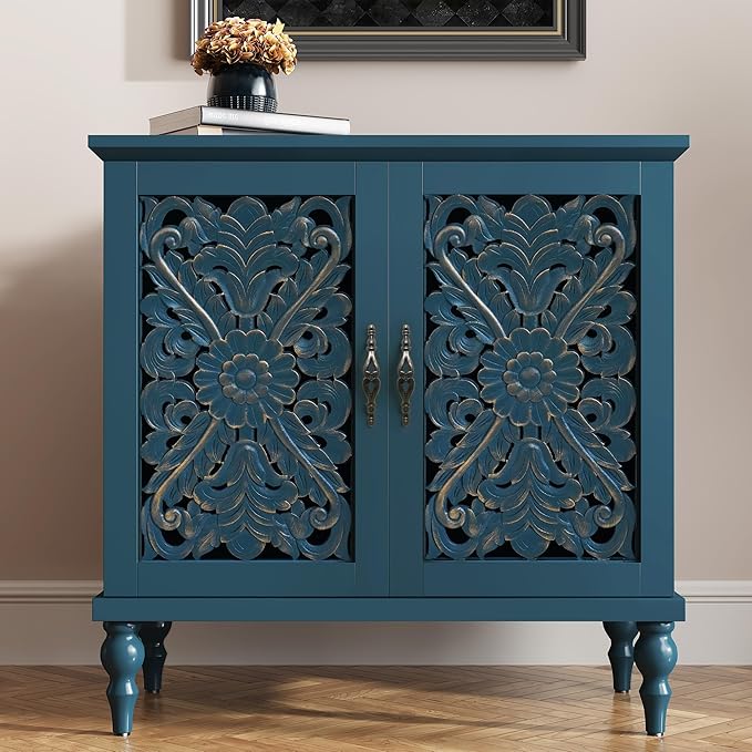 ARTPOWER Accent Cabinet with 2 Doors, Vintage Carved Wood Storage Cabinet