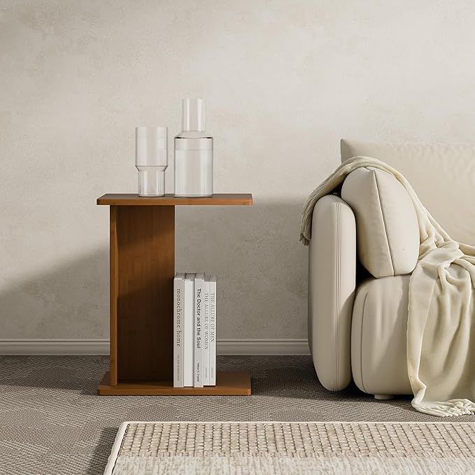 RECCI Solid Bamboo C-Shaped End Table Set of 2