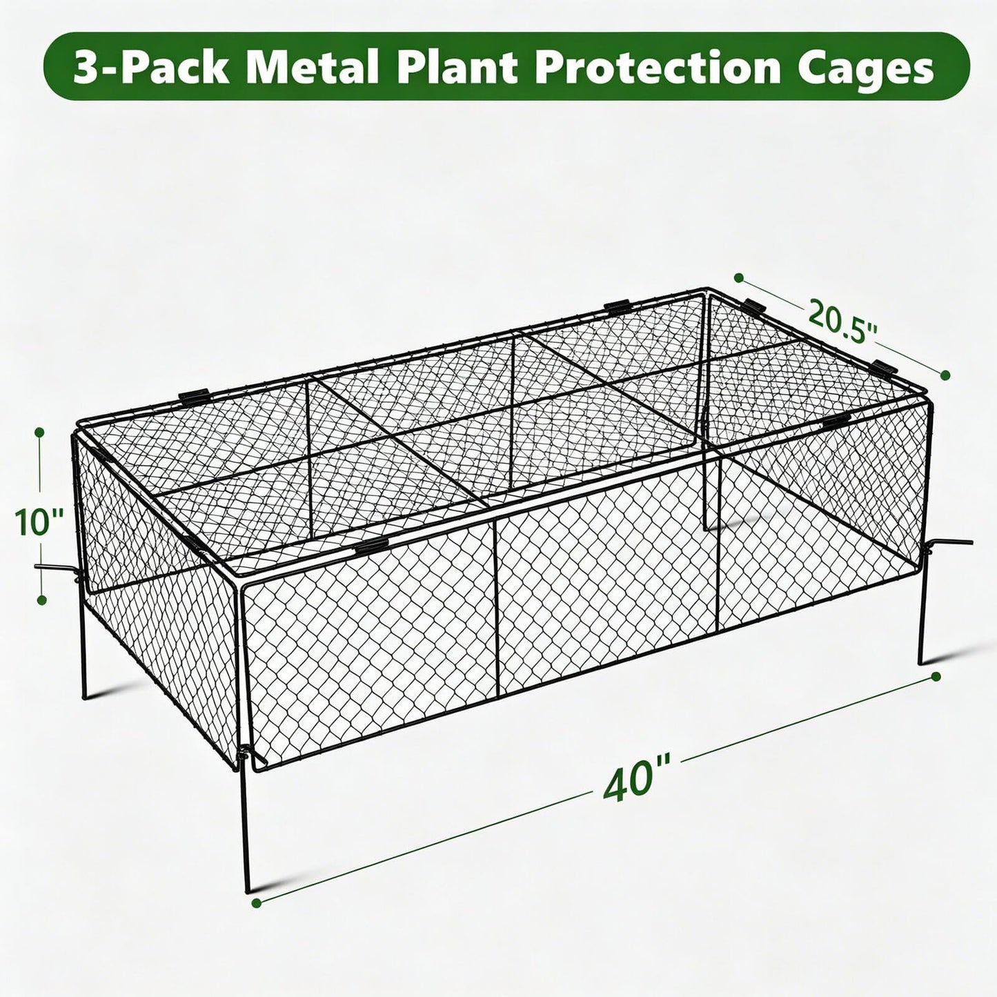 3 Pack Plant Protectors from Animals, Garden Cloches for Plants, Rustproof Chicken Wire Cloche Plant Cages to Keep Animals Out, Sturdy Metal Garden Cages for Outdoor Plants, 40" L × 20.5" W × 10" H