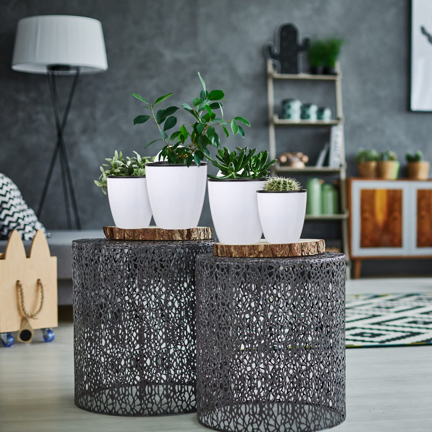 Amyhill 16 Pcs 5'' and 4.33'' Self Watering Hanging Planter for Indoor Plants Wall Planter with Hook and Absorbent Cotton Rope Wall Plant Holder Wall Mounted Planters White Flower Pots for Garden