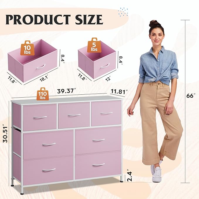 WLIVE 7 Drawer Dresser TV Stand, Entertainment Center, Media Console Table