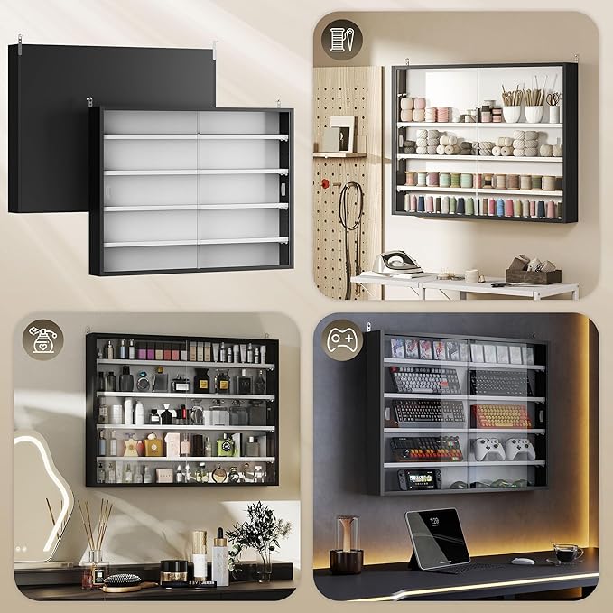 HOMCOM 5-Tier Display Cabinet, Glass Door Cabinet