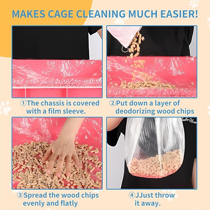 Disposable Cage Liner Bags (50-Pack) – 26'' X 18'' Clear Plastic Rabbit Cage Liners, Leak-Proof Toilet Film for Bunny, Guinea Pig, Hamster, Hedgehog & Small Animals – Universal Crate Tray Covers for