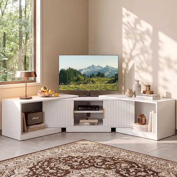 IRONCK TV Stand for 55-80 Inches TVs, Extendable Corner Entertainment Center
