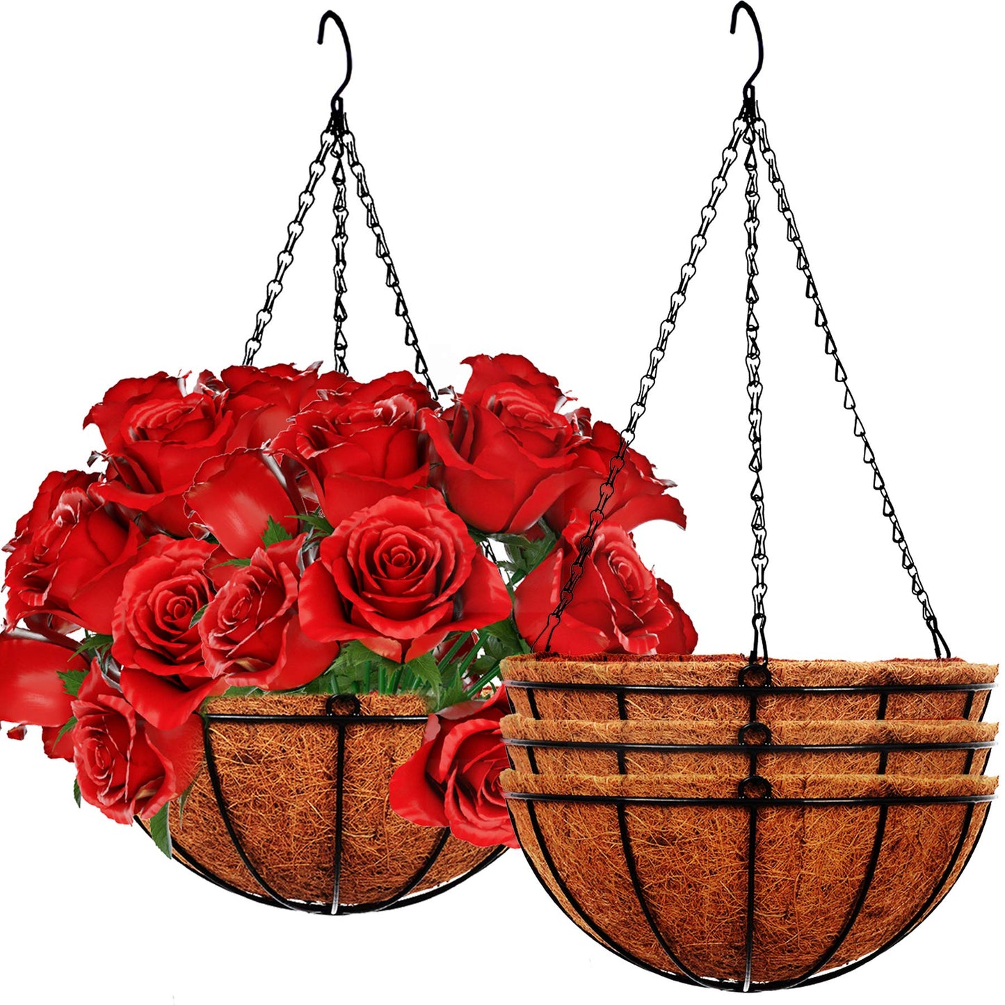 ArtFamy 4 Pack 10 inch Metal Hanging Planters Basket with Coco Coir Liner Outdoor-Hanging Baskets for Plants Outdoor,Metal Wire Baskets with Window Box Planters, Hanging Flower Pots for Railings