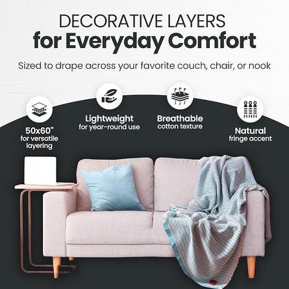 Gold Case Throw Blanket for Couch - 100% Recycled Turkish Cotton Blankets & Throws - Vintage Soft Throw Blankets for Living Room - Boho Decorative Woven Couch Blanket - 50x60 - Grey