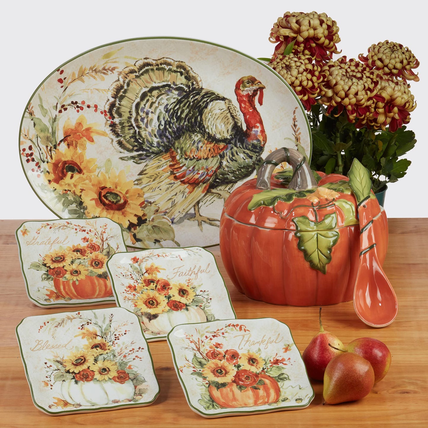 Harvest Morning Set of 4 Ceramic 8" Soup Bowls – Enjoy hearty soups, stews, or pasta in rustic farmhouse style with these autumn-themed bowls that bring warmth to every meal - 18 oz