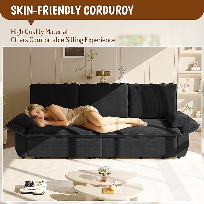 KEIKI 94.5" King Pull-Out Sofa Bed, 3-in-1 Convertible Couch