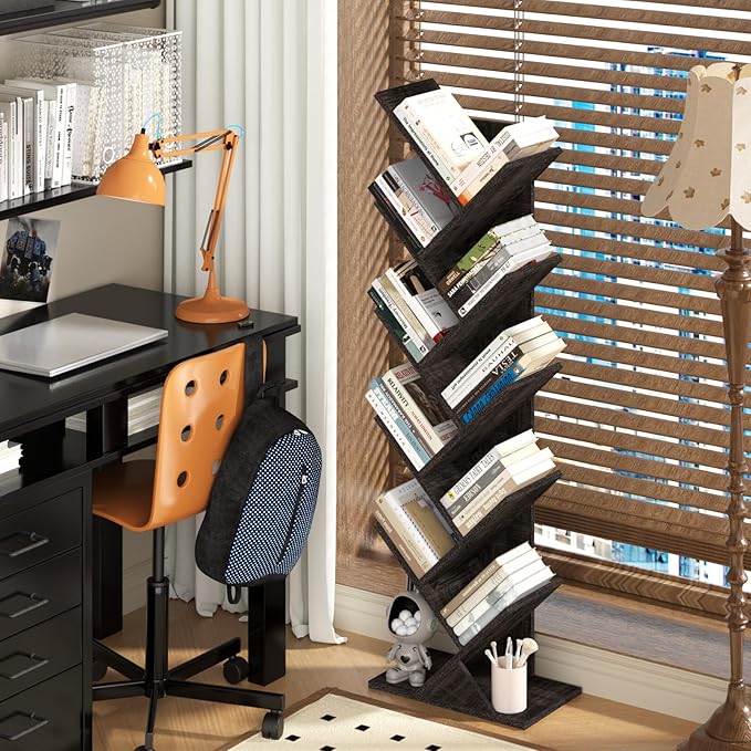 SHEEPAM 10 Tier Tree Book Shelf, Floor Standing Wood Bookshelf