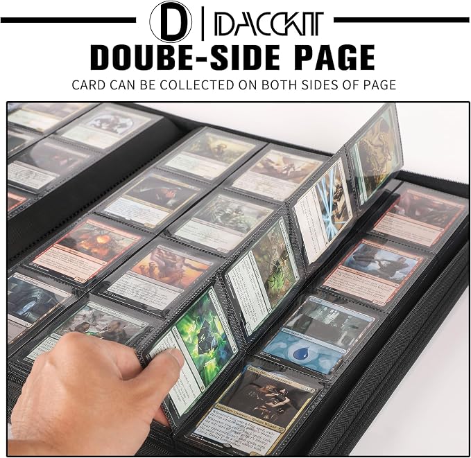 D DACCKIT Card Binder 16 Pocket - Fits 1024 Cards，4X4 Ringless Card Album with Sleeves for Trading Cards & Sports Cards（Model A，Blackish Green）