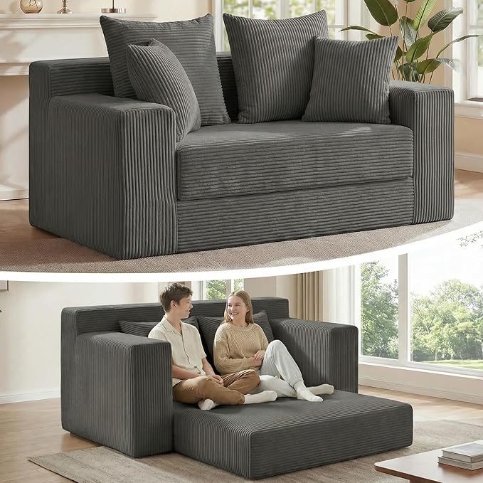 3-in-1 Convertible Sofa Bed, Boneless Loveseat Sleeper & Folding Couch Bed
