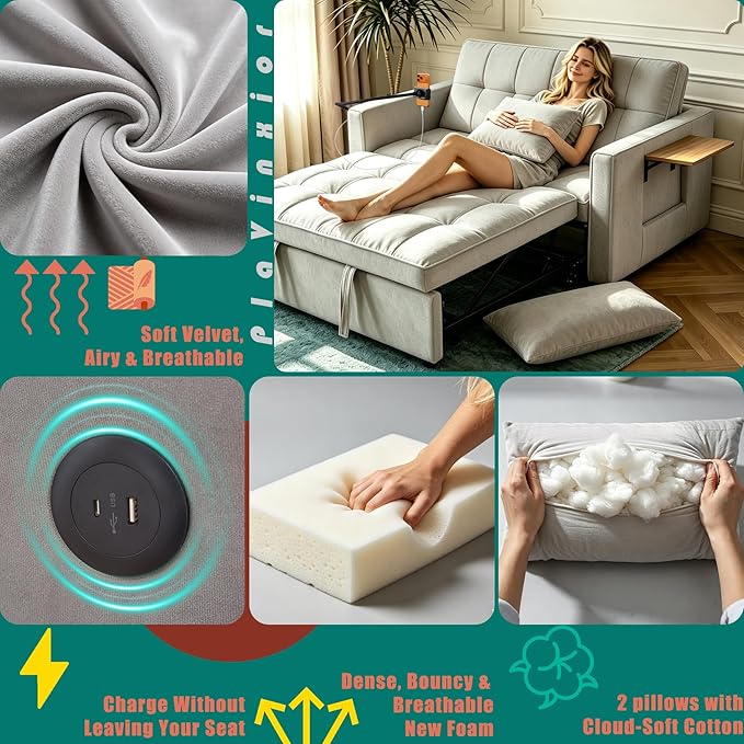 70” 3-in-1 Convertible Sofa Bed Couch