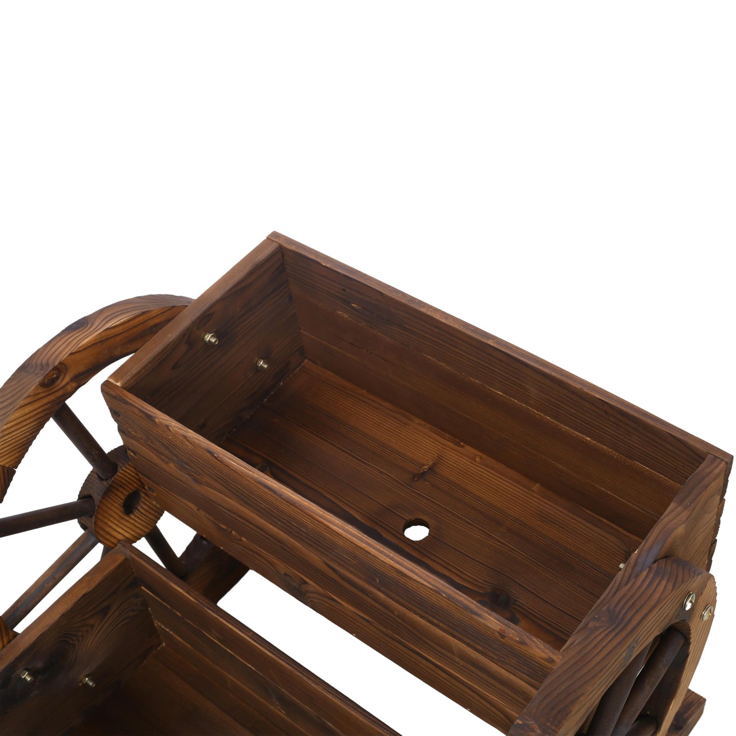 Lunanniu Wooden Wagon Wheel Planter Rustic 2 Tier Flower Box Outdoor Garden Cart Decorative Fir Wood Plant Holder Patio Yard Display Stand Rectangular Tiered Flowerbed Balcony Plant Stand