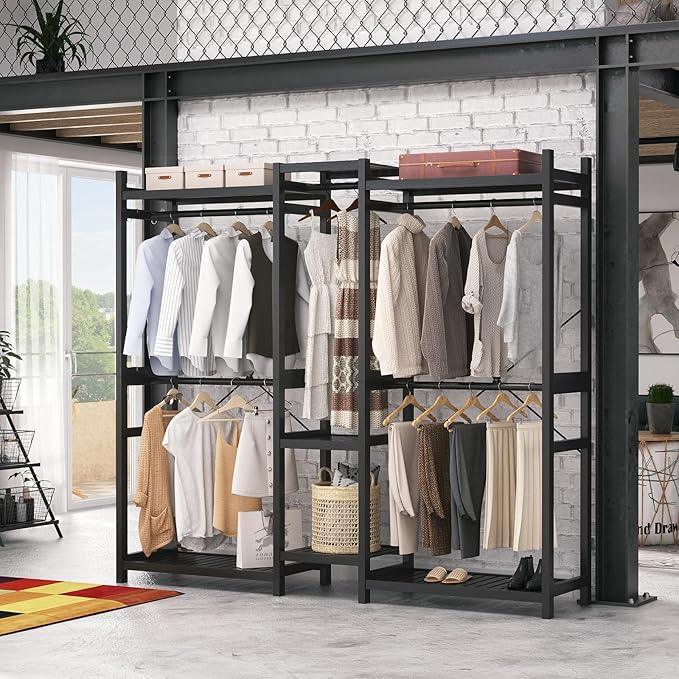 Homykic Bamboo Closet System Clothes Rack, Large Freestanding Garment Rack