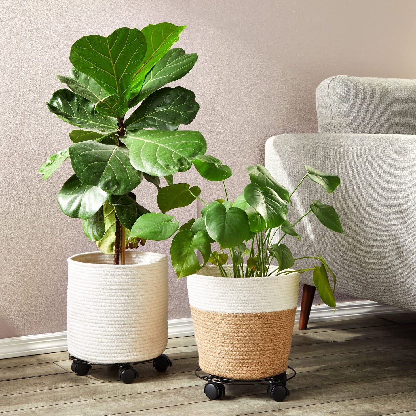 Bright Creations Plant Stand with Wheels - 10.6 in Diameter, Black, Pack of 4, Modern - Metal Rolling Plant Stand Base with 360-Degree Rotation & Locking Casters for Indoor & Outdoor Planter Pots