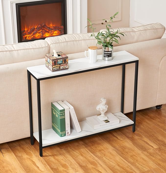 loglus Console Table for Entryway, Faux Marble MDF Sofa Table