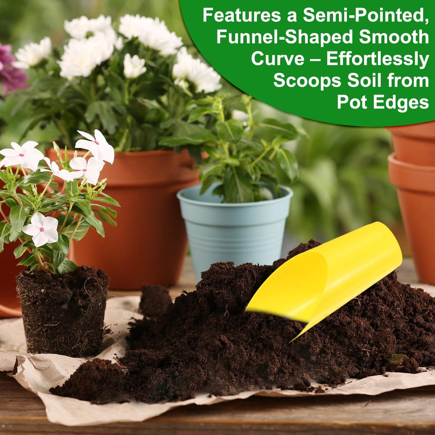 M METERXITY 18-Pack Bonsai Soil Scoops, Plastic Garden Soil Scoops Bucket Shovel Potting Scoopers for Transplanting/Flower Planting/Plant Succulent, Colorful Small Gardening Tools [Yellow]