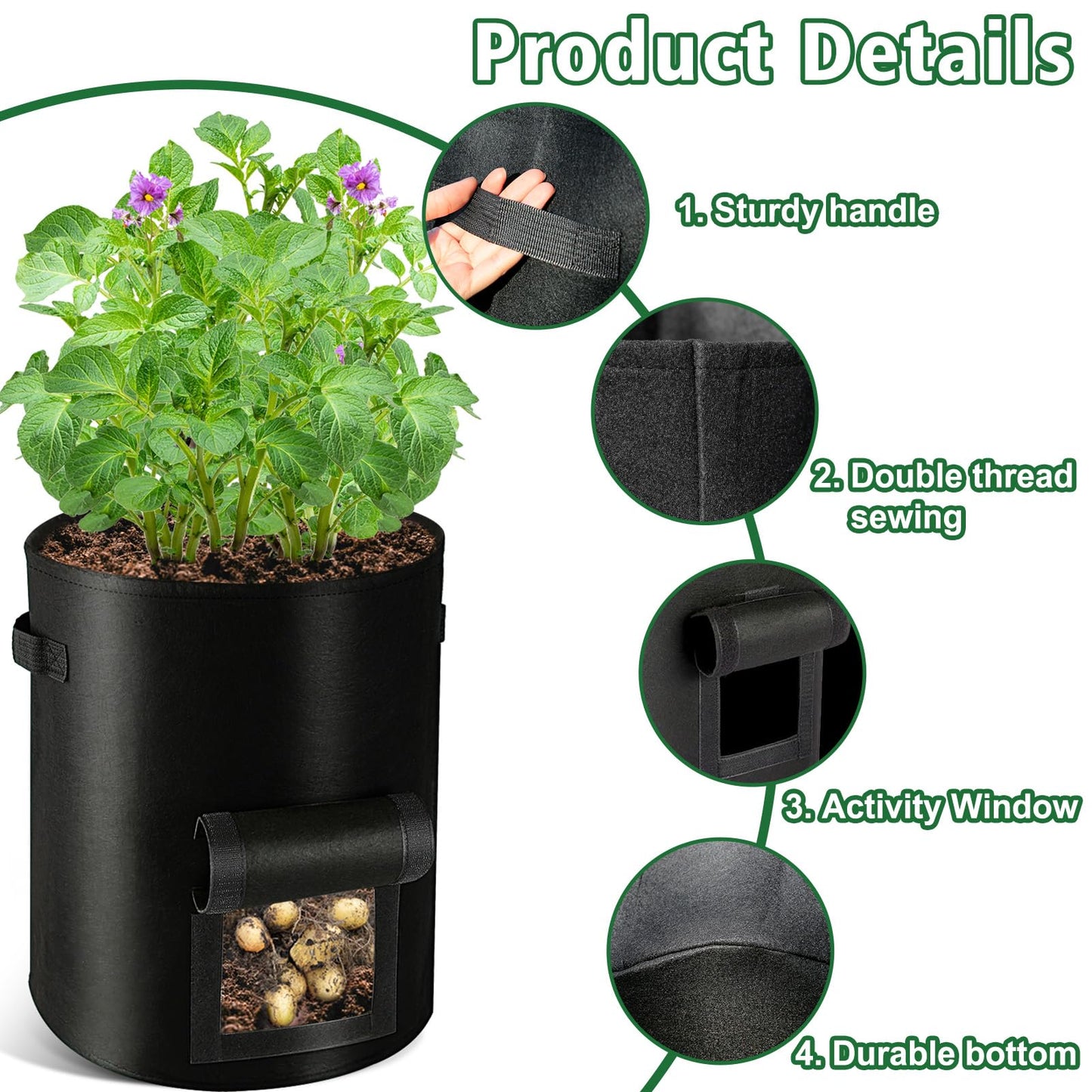 REMIAWY Potato Grow Bags, 10 Gallon 6 Pack Potato Bags for Growing Potatoes with Flap Harvest Window and Handle, Potato Planter Thickened Nonwoven Fabric Pots for Tomatoes Carrots Vegetables Fruits